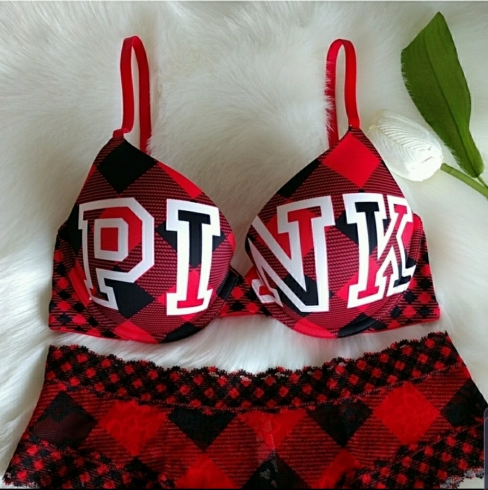 PINK VICTORIA'S SECRET PUSH-UP BRA 34C + PANTY S - Picture 2 of 6